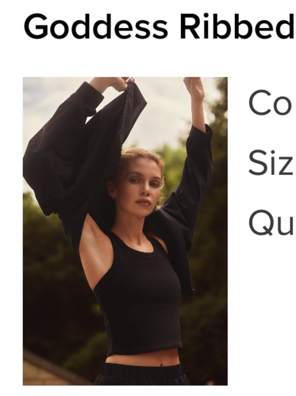 ALO Yoga Black Goddess Ribbed Sports Bra Tank